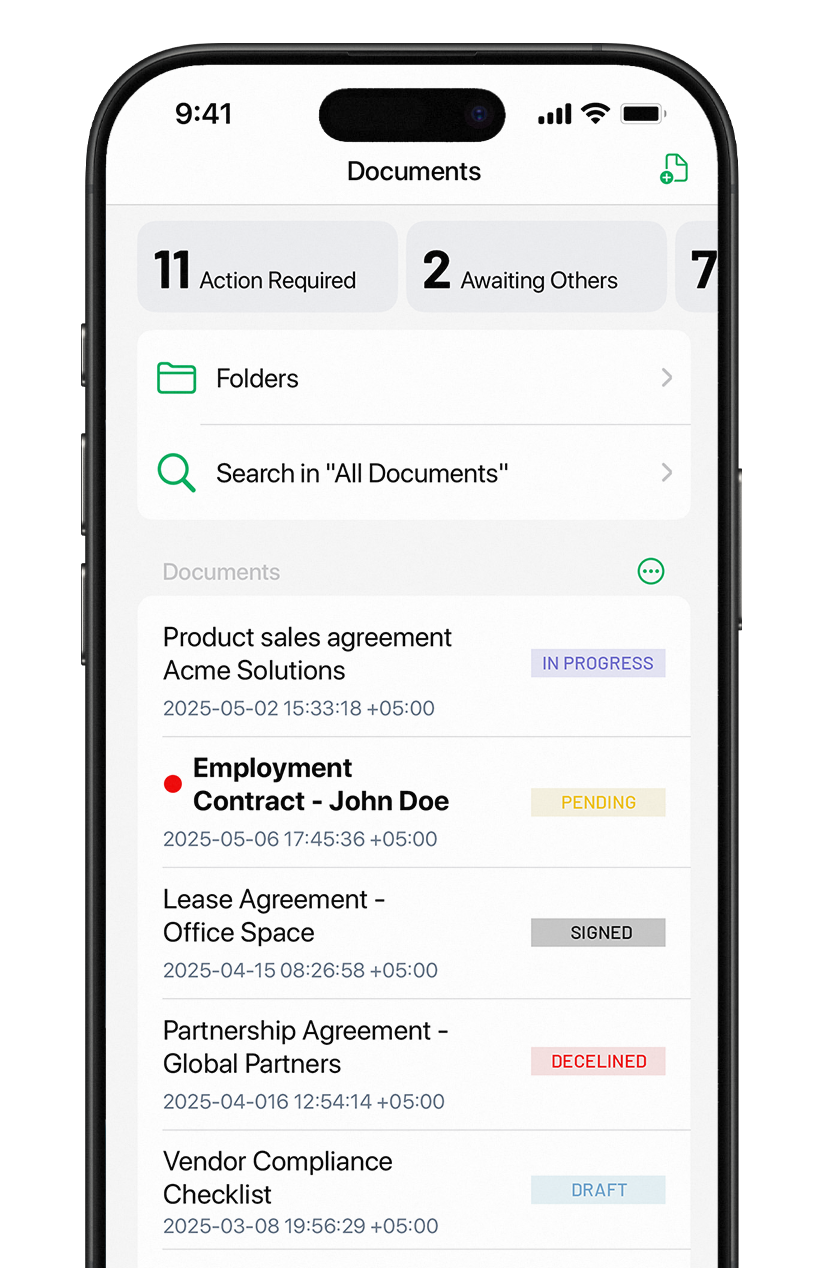 SigningHub Mobile Application Interface