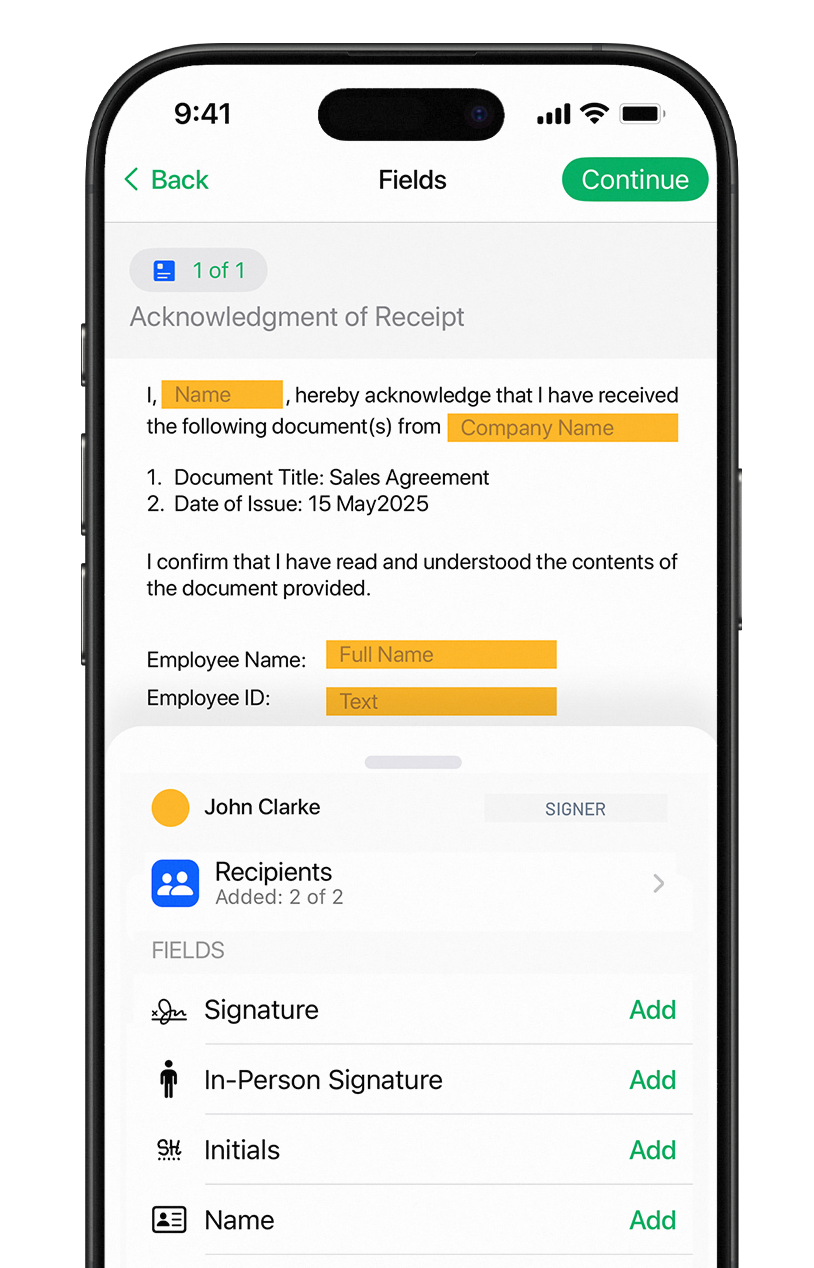 SigningHub Mobile Application Interface