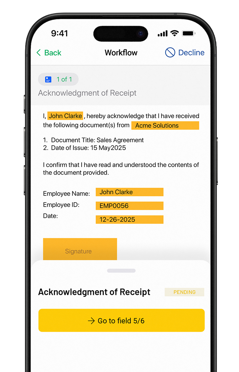 SigningHub Mobile Application Interface